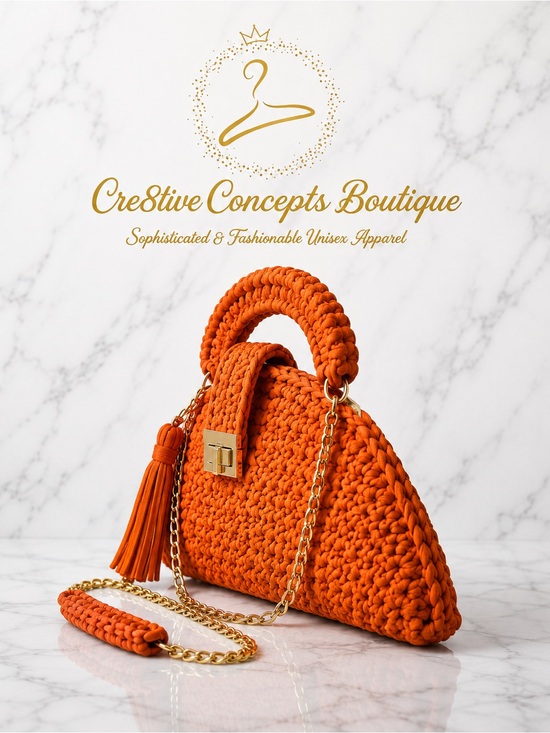 Cre8tive Concepts Boutique Handbags - Handmade Crochet Knit, Top Handle Crossbody Satchel Bag with Gold Hardware